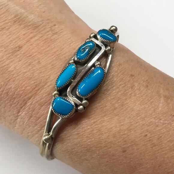 VTG Running Bear Trading Sterling Silver Turquoise Sawtooth Bezel Cuff Bracelet - Picture 8 of 13